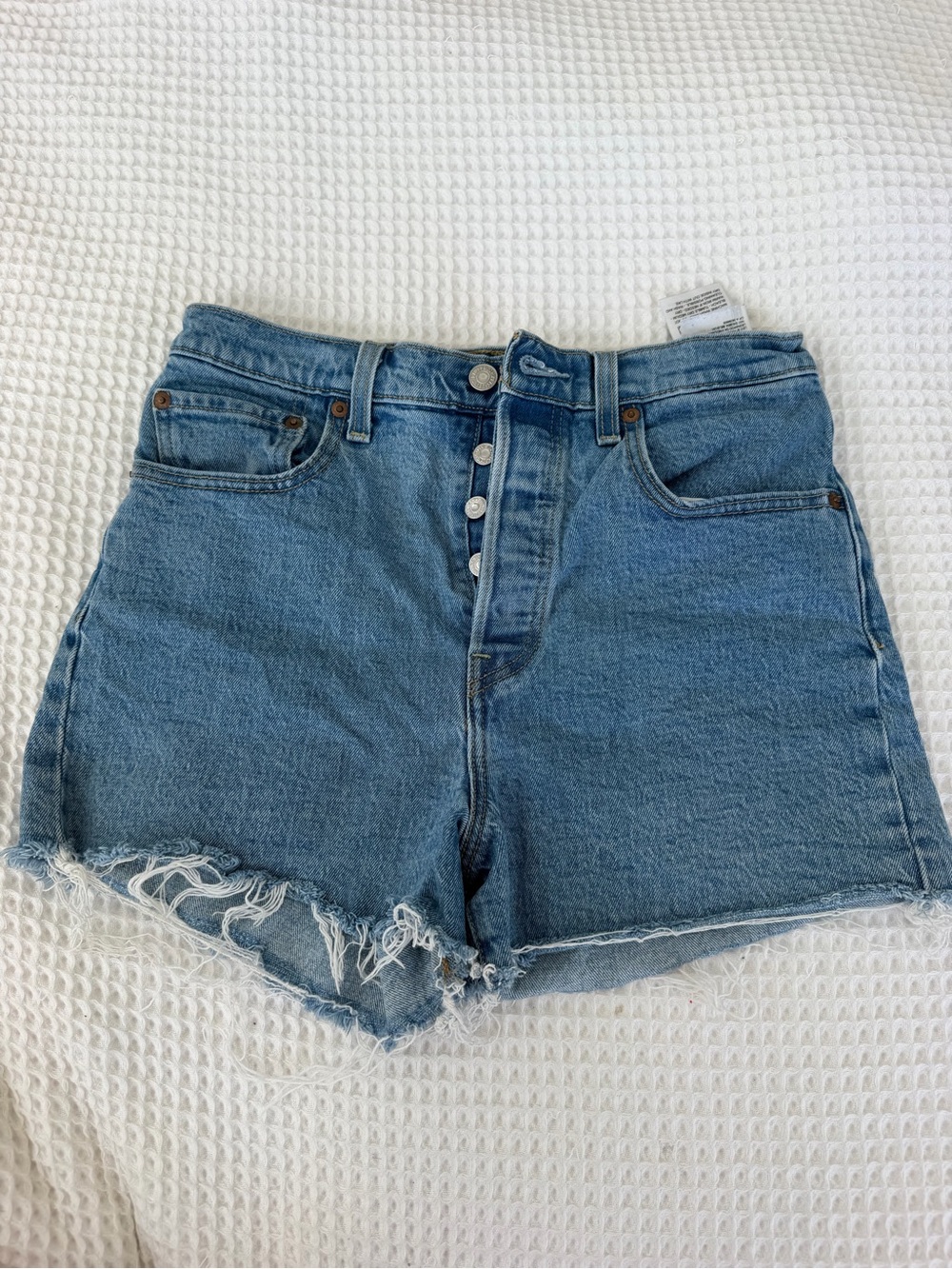 Levi's Blue High-Rise Button-Front Denim Shorts